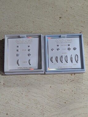 Gold Cake Sterling Silver Earring Set - Silver Clear CZ Accents Brand New